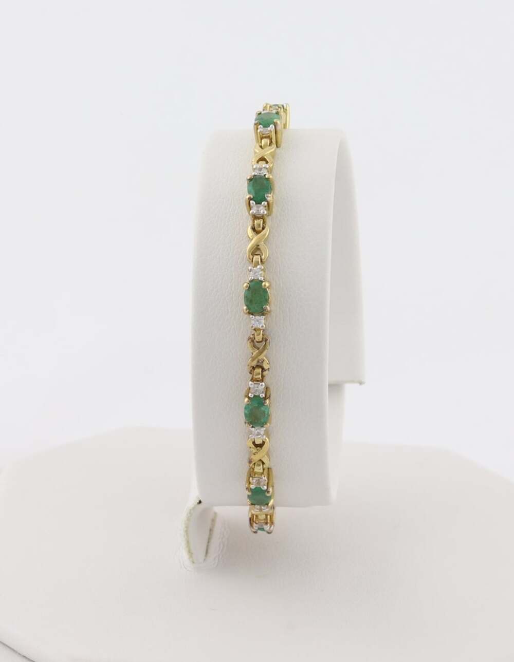 18k Yellow Gold Over Sterling Silver Natural Emerald White Topaz Tennis Bracelet